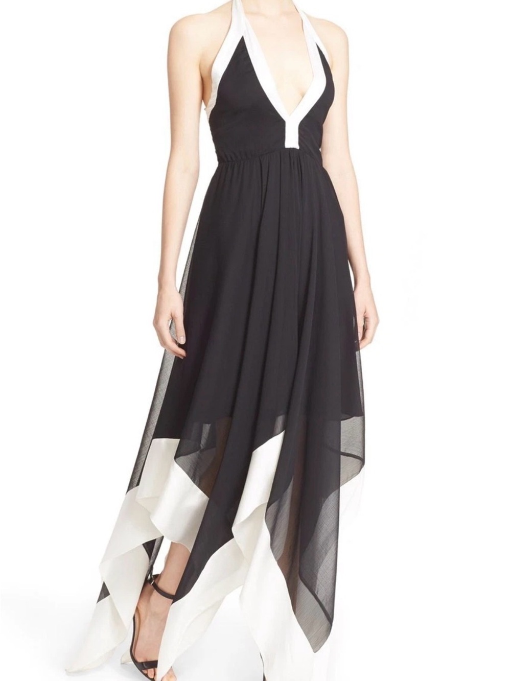 Alice + Olivia Black and White Silk Handkerchief Halter Dress| 6